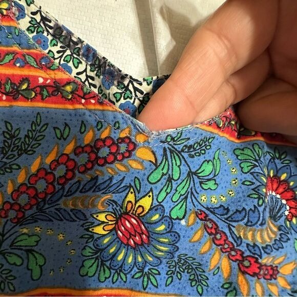 70s Vintage Laura Tyler Floral Folk Print Cotton Muumuu Dress Size Medium - Picture 10 of 10